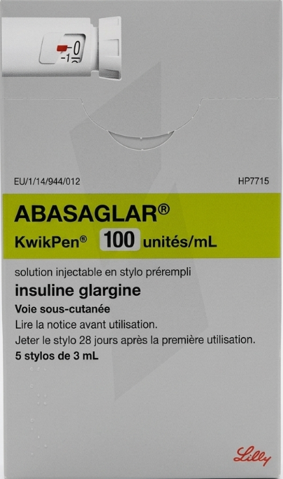 Boîte de ABASAGLAR 100 UI/ML(EQUIVALENT 3,64 MG) SOLINJ B/5 STYLO PREREM 3ML